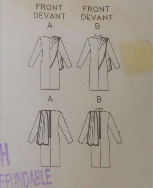 VOGUE 7635 LOOSE FITTING STRAIGHT DRESS WITH DRAPE SIZE 14-16-18 COMPLETE