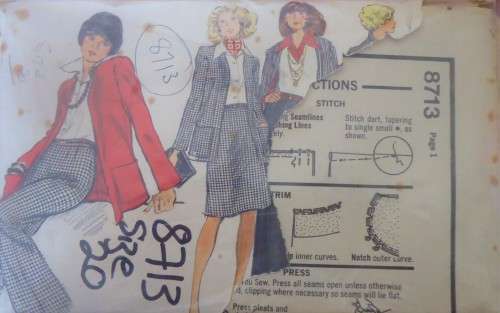 VOGUE 8713 JACKET-SHIRT-SKIRT & PANTS SIZE 20 COMPLETE - ZIPLOC BAG