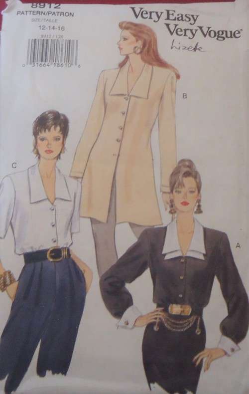 VOGUE 8912 BLOUSE & TUNIC SIZE 12-14-16 COMPLETE