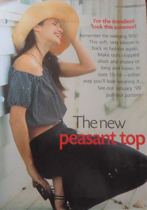 ESSENTIAL E134 `THE NEW PEASANT TOP` SIZE10-18-SUPPLIED IN A PLASTIC SLEEVE