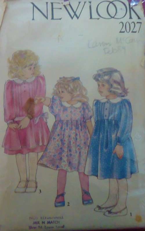 NEW LOOK PATTERNS 2027 GIRL`S DRESS SIZE 1YR - 18 M - 2 -3 -4 YEARS COMPLETE-ZIPLOC BAG