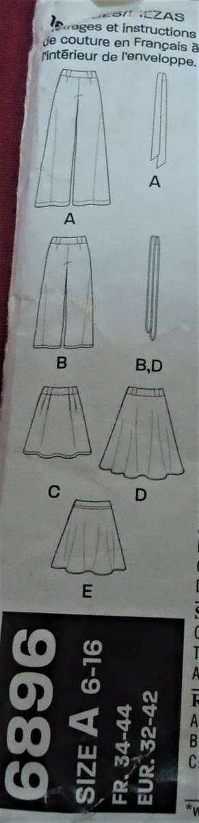 NEW LOOK 6896 CASUAL SKIRTS-PANTS-BELT 6 SIZES IN ONE 6-16 COMPLETE