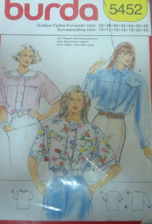 BURDA 5452 SET OF BLOUSES SIZE 10-12-14-16-18-20-40 COMPLETE