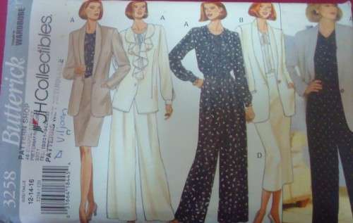 BUTTRICK PATTERNS 3258 JACKET-BLOUSE-SKIRT-PANTS 12-14-16 COMPLETE
