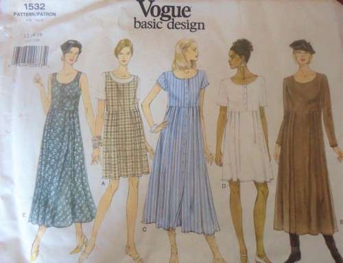 VOGUE BASIC DESIGN 1532 LOOSE FITTING DRESS SIZE 12-14-16 COMPLETE
