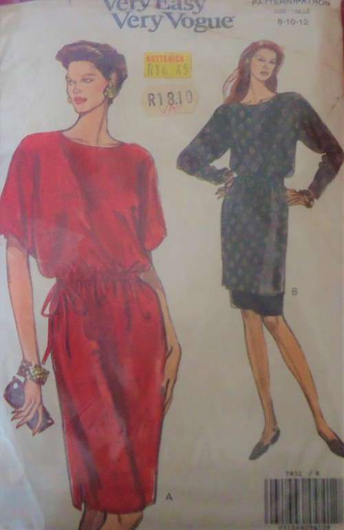 VOGUE 7932 DRESS-TUNIC-SKIRT  SIZE 8-10-12 COMPLETE-ZIPLOC BAG