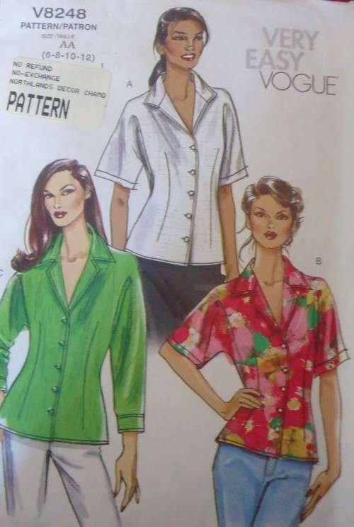 VOGUE V8248 SET OF SHIRTS SIZE AA=6-8-10-12 COMPLETE