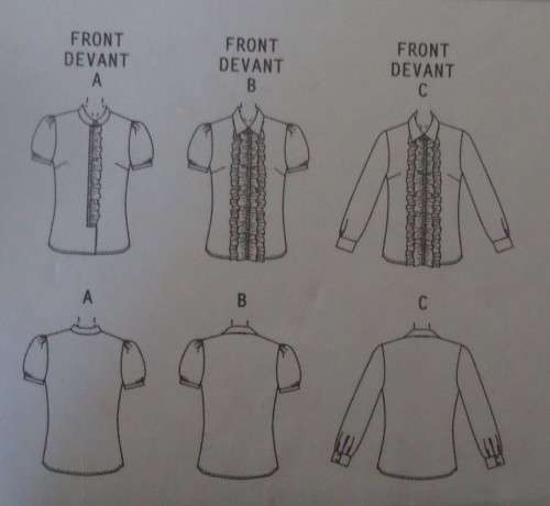 VOGUE V8285 SET OF SHIRTS WITH RUFFLES SIZE A=6-8-10 COMPLETE & MOSTLY UNCUT