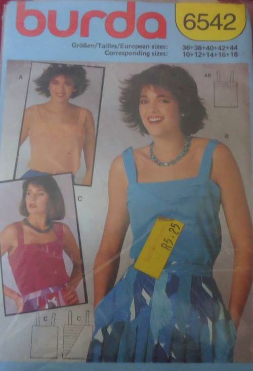 BURDA 6542  CAMISOLE SIZE10-12-14-16-18 COMPLETE