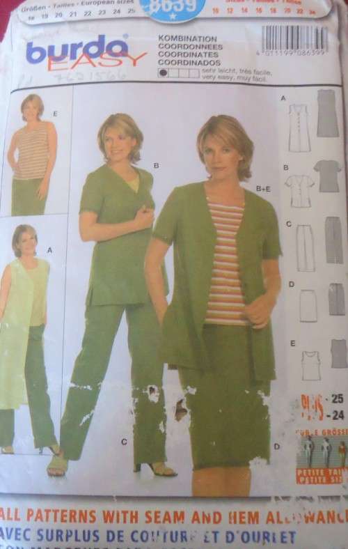 BURDA 6936  DRESS-TOP-PANTS-SKI PANTS SIZE 10-12-14-16-1820-22-24 COMPLETE-PART CUT