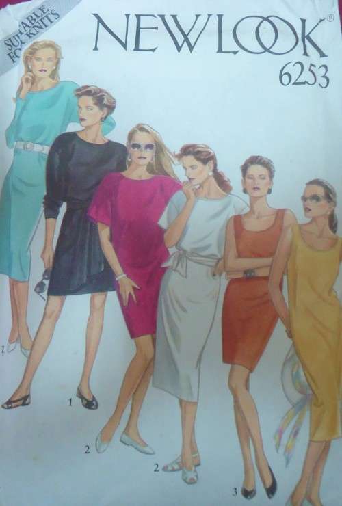 NEW LOOK PATTERNS 6253 STRAIGHT PULLOVER DRESS- TIE BELT SIZE 8 - 18 COMPLETE-UNCUT- F/FOLDED