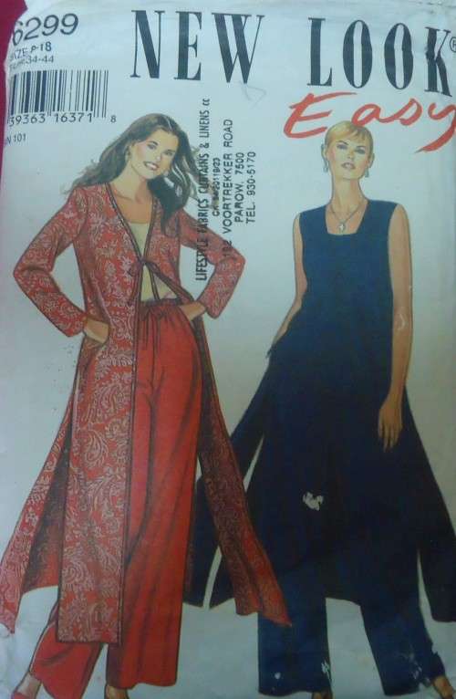 NEW LOOK PATTERNS 6299 PANTS-TOP-LONG COVER SIZE 8 - 18 COMPLETE