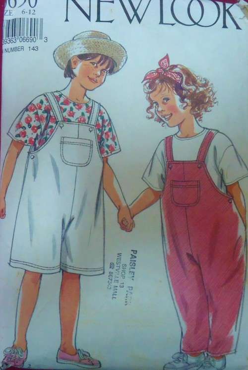 NEW LOOK PATTERNS 6690 KIDDIES DUNGAREES SIZE 6-12 YEARS COMPLETE