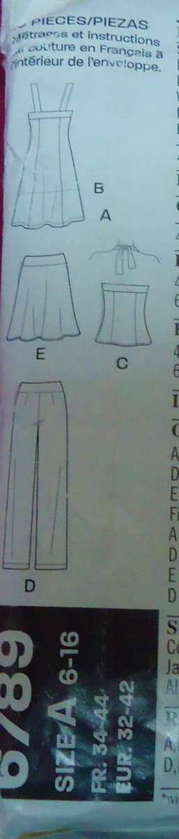 NEW LOOK 6788 FITTED SUMMER TOPS-DRESS-PANTS-SKIRT SIZE 6-16 SEE LISTING