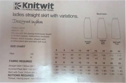 KNITWIT PATTERN 4500 LADIES STRAIGHT SKIRT - SIZES 6 - 22