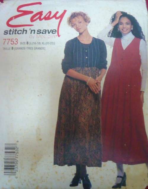 McCALLS 7753 PINAFORE DRESS  SIZE B=L=16-18 XL=20-22 COMPLETE-UNCUT-F/FOLDED