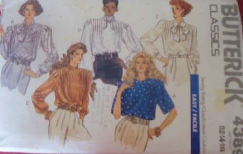 BUTTERICK PATTERNS 4389  SET OF BLOUSES SIZE 12-14-16 COMPLETE-PART CUT
