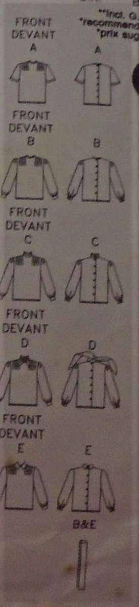 BUTTERICK PATTERNS 4389  SET OF BLOUSES SIZE 12-14-16 COMPLETE-PART CUT