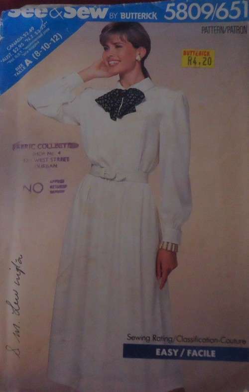 BUTTERICK PATTERNS 5809/651 DRESS SIZE A  8-10-12 COMPLETE