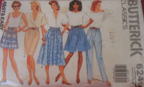 BUTTERICK 6249 PANTS-SKIRT-SHORTS SIZE P-S-M-L-XL = 6-22 COMPLETE-UNCUT-ZIPLOC