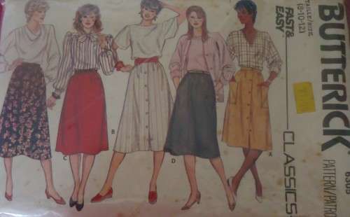 BUTTERICK 6305 SET OF SKIRTS SIZE 8-10-12 COMPLETE-ZIPLOC