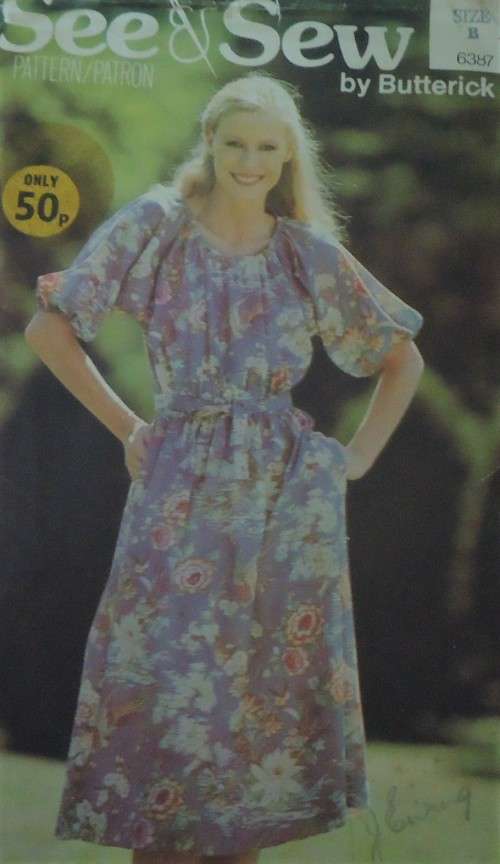 BUTTERICK PATTERNS 6387 PEASANT DRESS SIZE B=S-M-L (8-18) COMPLETE-UNCUT-F/FOLDED