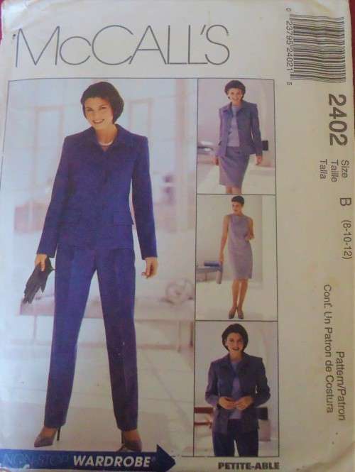 McCALLS 2402  LINED JACKET-TOP-PANTS-SKIRT  SIZE B 8-10-12 -COMPLETE