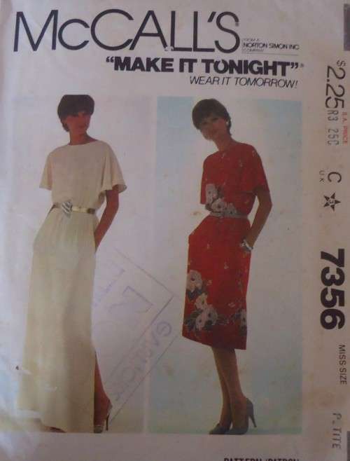 McCALLS 7356  PULLOVER DRESS SIZE PETITE 6-8 COMPLETE-UNCUT-F/FOLDED