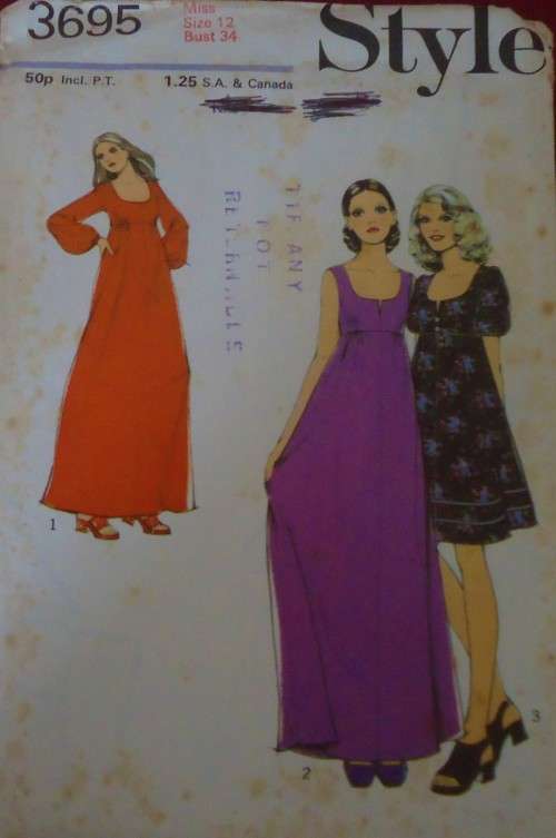 STYLE 3695  DRESS WITH HIGH LINE BODICE SIZE 12 BUST 34' COMPLETE-UNCUT-F/FOLDED