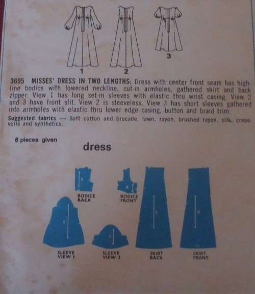 STYLE 3695  DRESS WITH HIGH LINE BODICE SIZE 12 BUST 34' COMPLETE-UNCUT-F/FOLDED