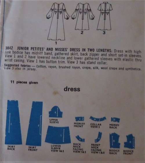 STYLE 3842 DRESS WITH HIGH LIE BODICE  SIZE 12 BUST 34"  COMPLETE-UNCUT-F/FOLDED