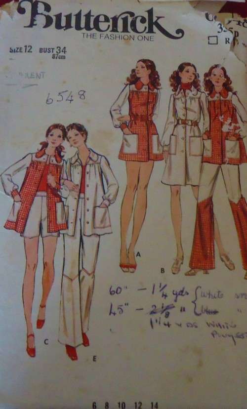 BUTTERICK 6548 DRESS-TOP-PANTS-SHORTS SIZE 12 BUST 34` COMPLETE-ZIPLOC BAG