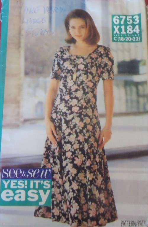 BUTTERICK 6753X184 SEMI FITTED DRESS SIZE C=18-20-22 COMPLETE