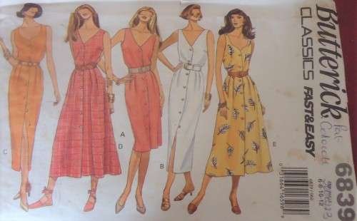 BUTTERICK 6839 SUMMER DRESS WITH NECKLINE VARIATIONS SIZE 6-8-10-12 SEE LISTING