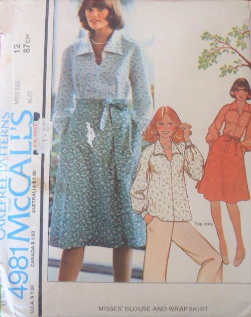 McCALLS 4981 WRAP SKIRT & BLOUSE SIZE 12 BUST 34"/87 CM COMPLETE