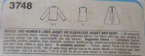 STYLE 3748  LINED JACKET-SLEEVELESS JACKET-SKIRT SIZE 18 SEE LISTING