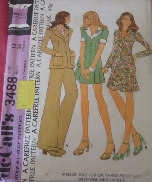 VINTAGE McCALLS 3488 PANTS-SKIRT-TOP SIZE 12 BUST 34` COMPLETE