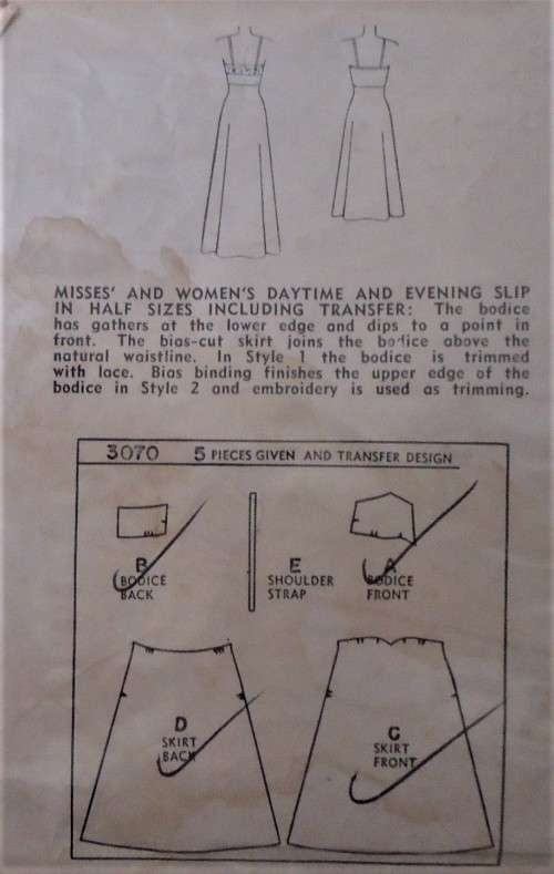 VINTAGE SIMPLICITY 3070 DAYTIME/ EVENING SLIP INC TRANSFER SIZE 14 1/2 BUST 33`- SEE LISTING-ZIPLOC