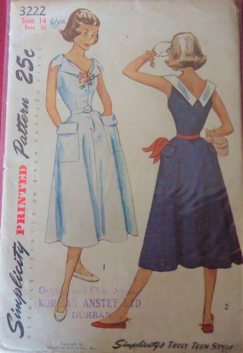VINTAGE SIMPLICITY 3222 TEENAGE ONE PIECE DRESS SIZE 14 BUST 32" COMPLETE