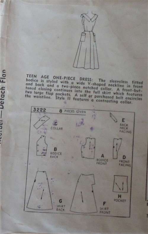 VINTAGE SIMPLICITY 3222 TEENAGE ONE PIECE DRESS SIZE 14 BUST 32" COMPLETE