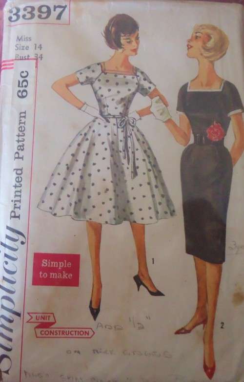 VINTAGE SIMPLICITY 3397 ONE PIECE DRSS WITH 2 SKIRTS SIZE 14 BUST 34"  COMPLETE