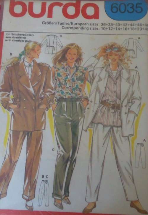 BURDA 6035 LADIES PANTS & JACKET SIZE 10 - 20 + 40  - COMPLETE-UNCUT-F/FOLDED