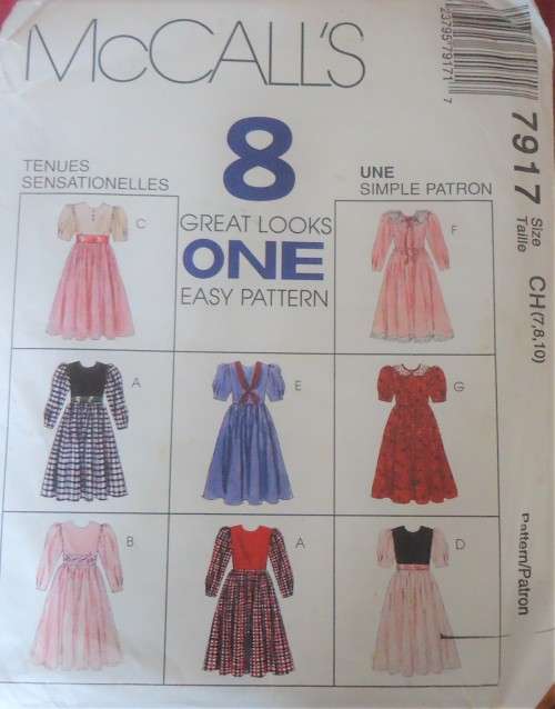 McCALLS 7917 GIRLS DRESSES SIZE CH=7-8-10  COMPLETE-UNCUT-F/FOLDED