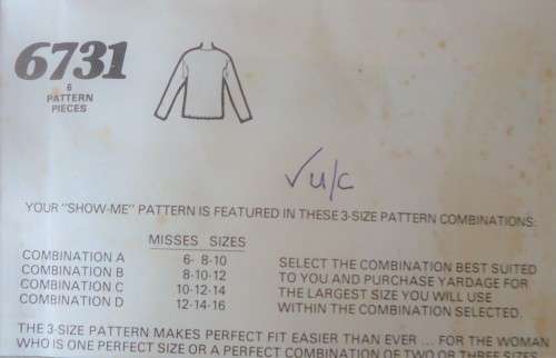 McCALLS SHOW ME 6731 TOP SIZE C =10-12-14 COMPLETE-UNCUT-F/FOLDED