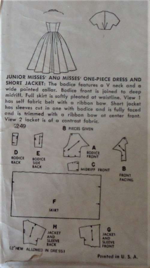 VINTAGE SIMPLICITY 4249 ONE PIECE DRESS & SHORT JACKET SIZE 15 BUST 33" SEE LISTING- ZIPLOC BAG