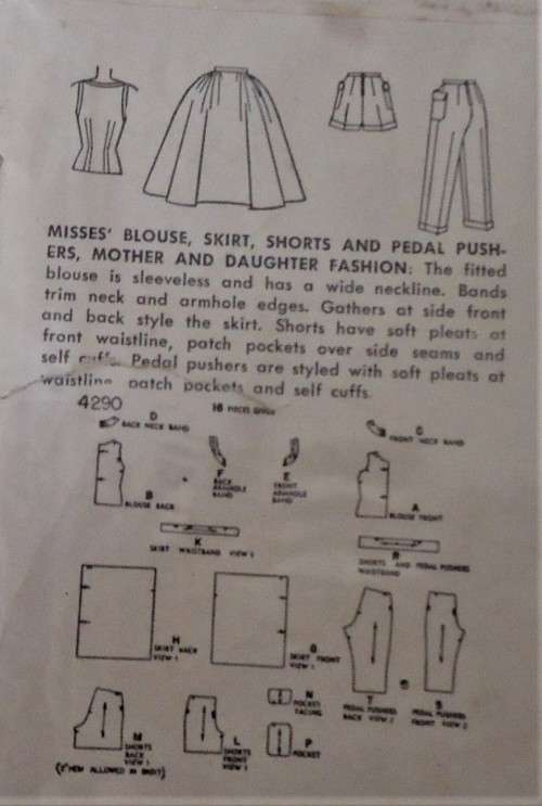 VINTAGE SIMPLICITY 4290 BLOUSE-SKIRT-SHORTS-PEDAL PUSHERS SIZE 16 BUST 34" COMPLETE-ZIPLOC BAG