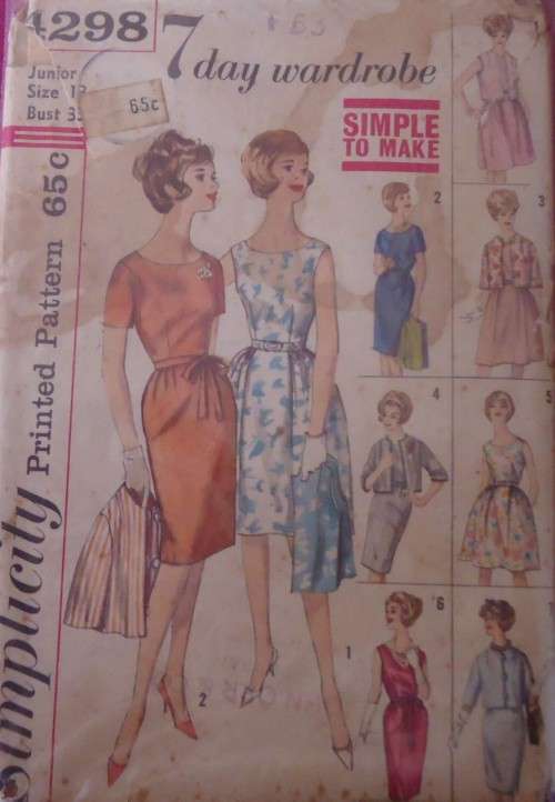 VINTAGE SIMPLICITY 4298 LADIES SEVEN DAY WARDROBE SIZE 13 BUST 33" COMPLETE-ZIPLOC BAG
