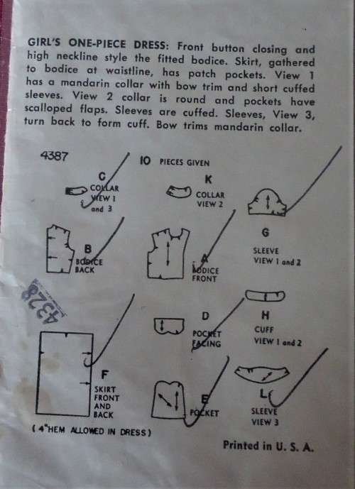 VINTAGE SIMPLICITY 4387 GIRLS ONE PIECE DRESS SIZE 10 YEAR - SEE LISTINGE-ZIPLOC BAG