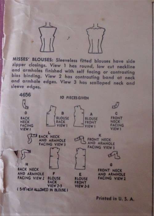 VINTAGE SIMPLICITY 4656  BLOUSES SIZE 14 BUST 32" COMPLETE- ZIPLOC BAG