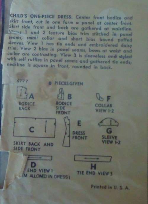 VINTAGE SIMPLICITY 4777 GIRLS ONE PIECE DRESS SIZE 3 YEARS COMPLETE- ZIPLOC BAG